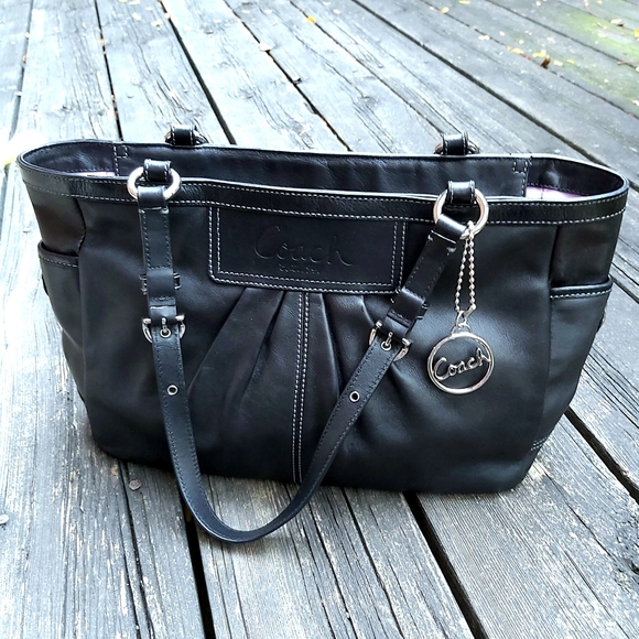 Coach East West Gallery Black Pleated Leather Tote - Picture 1 of 13